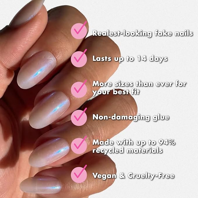 Olive & June Instant Mani Press-On Nails (Glue) | 42 Fake Nails, 21 Sizes | Non-Toxic Long-Lasting Recycled Materials Realistic Look | Salon-Quality at Home | Short, Squoval | HZ