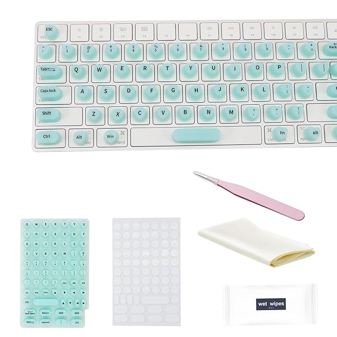 Raised Keyboard Stickers for Long Nails with Letters - Heart-Shaped Antistatic Silicone Protective Cover with Tweezers, Wet Wipes, Dry Towel & Jelly Glue, Ideal for Typing, Gaming & Nail Art (70 Pcs)