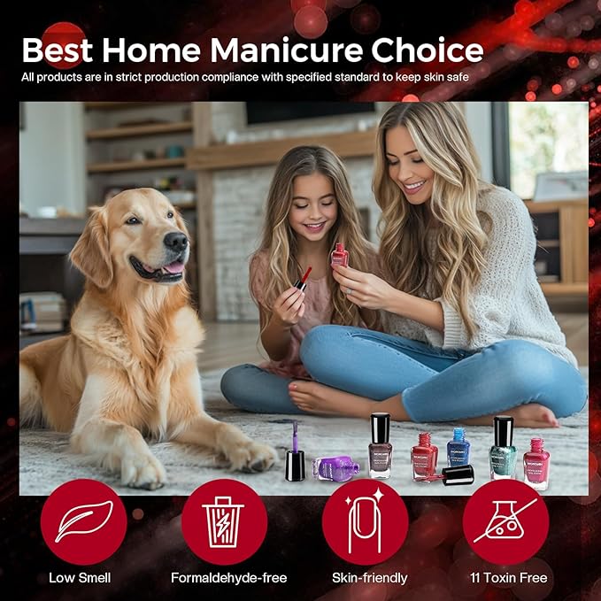 Morovan Magnetic Nail Polish Set：Cat Eye Glitter Red Green Purple Blue Nail Polish Kit Shimmer Quick Dry Nail Kit Bulk for Women Nail Art Manicure Salon Gift Holiday Party