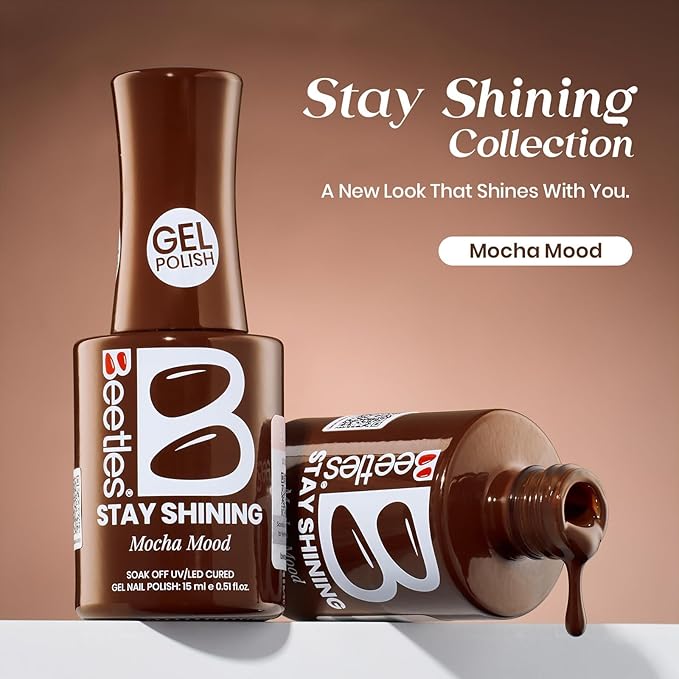 Beetles Brown Gel Nail Polish - Mocha Mood 15ML/0.51Fl Oz, Dark Brown Gel Polish, Same Color Same Bottle STAY SHINING Series, Soak Off UV LED Lamp Nails Art, Long-Lasting Manicure Salon DIY Home