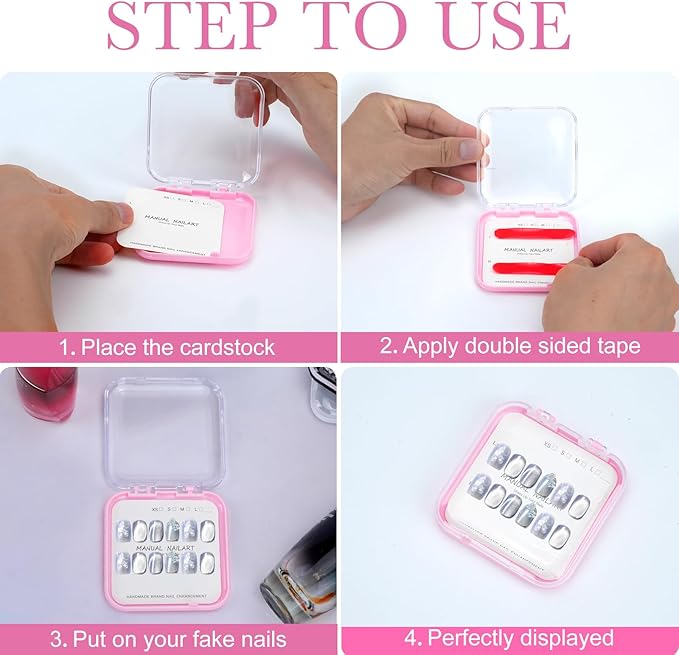 16 Pcs Press On Nails Storage Box, Press On Nail Packaging with 60 Pcs Adhesive Double Sided Tape and Cardstocks, Fake Nail Holder Nail Case for Nail Display Nail Salon Supplies Nail Art