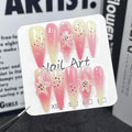 Handmade Press on Nails Long Stiletto Fake Nails French Tip Leopard print with 3D Flower Designs Pink Glossy Cute Acrylic Nails for Women 10pcs (Size M）