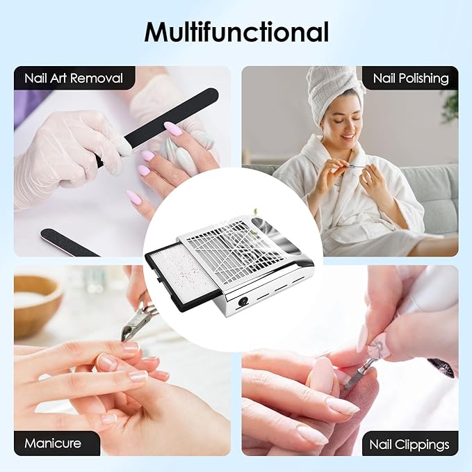 Nail Dust Collector Vacuum Machine, Cofashion 80W Nail Dust Vacuum Powerful NailVacuum for Acrylic Nail Polygel Nail Filter Replaceable Use for Salon & Home, Silver
