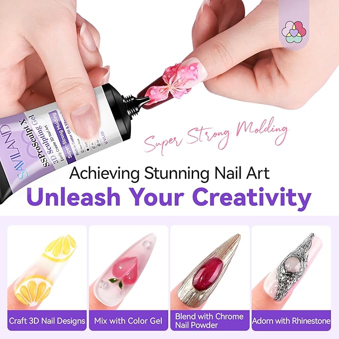 SAVILAND 1.06oz 3D Gel Nail Art, No Wipe Clear Sculpting Gel for Molding Carving Rhinestone Glue for Gems Decoration Adhesive 3D DIY Design for Home Salon Christmas Gift Set