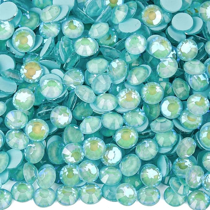 Blinginbox Flatback Rhinestones Round Gems, 1440pcs Luminous Series Glass Stones Neon Gems Non Hotfix Crystal Rhinestones for Nail Charms Crafts Clothes Tumblers,Tiffani Blue AB Luminous,SS20.