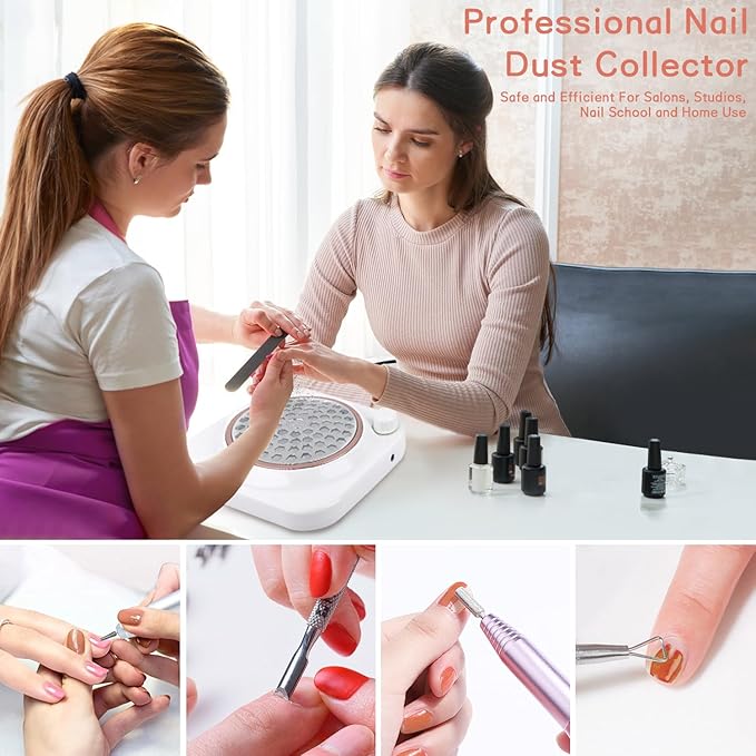 Portable Nail Dust Collector for Acrylic Nails 48W Powerful Dust Collector Nails with Filter, Nail Duster Collector Vacuum with Adjustable Speed Electric Dust Suction Machine for Manicure Home Salon