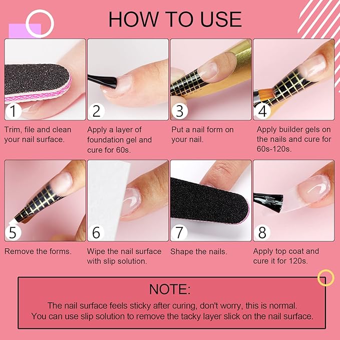 SAVILAND Builder Nail Gel Kit: 4 Colors Thickening Builder Nail Gel Clear White Pink Nudes Nail Strengthener Soak Off U V Extension Gels with 100PCS Forms Brush Pen Manicure Tools Home Salon DIY