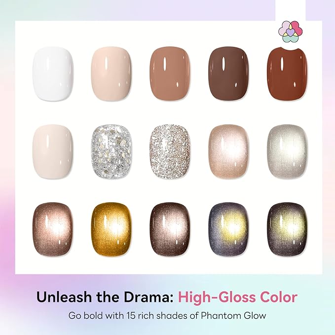 SAVILAND Long Lasting Poly Gel Nail Kit Starter: 15 Colors Extend Gel White Glitter Brown Cat Eye Effect with Nail Kit U V Light Slip Solution for Nourish Plant-Based Ingredients Nails Home Salon DIY