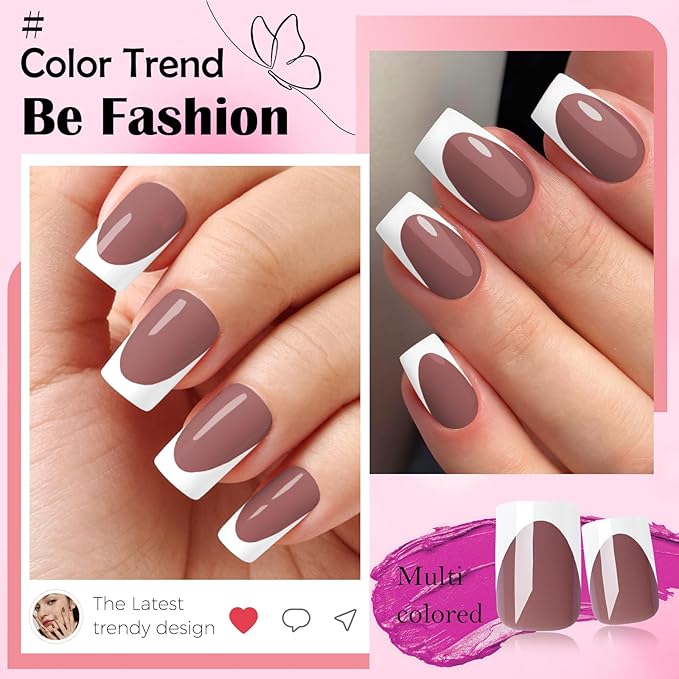 280pc French Tips Press on Nails Medium Square Fake Nail with Glue Tabs, French Tips Glue on Nails Press on Nail Square Acrylic Nails Medium Artificial Fingernails Women Girls Coffee False Nails