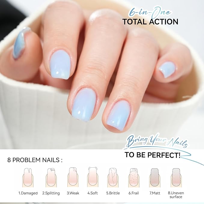 Nail Polish Strengthener and Growth: Blue Gelike EC 6 in 1 Natural Hardener - Long Lasting Nail Polish Hardener Extra Strong and Growth for Daily Work Home Salon