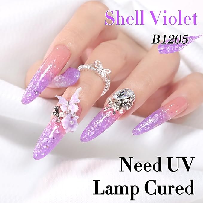 Double Rhythm 0.5Oz Glitter Gel Polish Same Color Same Bollte Shimmer Reflective Color for Nail Art Salon DIY Soak Off 15ml Nail Lamp Gel Polish at Home (Shell Purple-B1205)