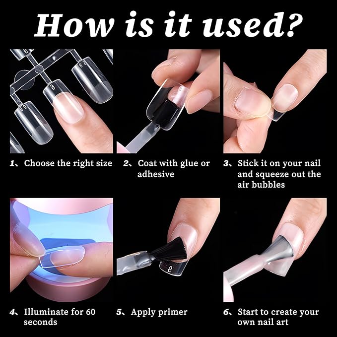 AddFavor Square Gel Nail Tips Short Fake Nails, 240pcs Acrylic Nail Tips Square Full Cover Clear Press on Nails False Tips for Nail Extension, 12 Sizes Finernails Artificial Nails