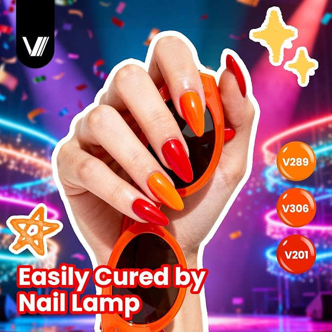 VANREESA 24 Pcs Gel Nail Polish Set -Bright Colors Gel Polish with Base Coat & 4 Effects of Top Coat Bright Yellow Orange Pink Red Green Blue Purple Gel Polish Set Nail Kit Gifts for Women Girls