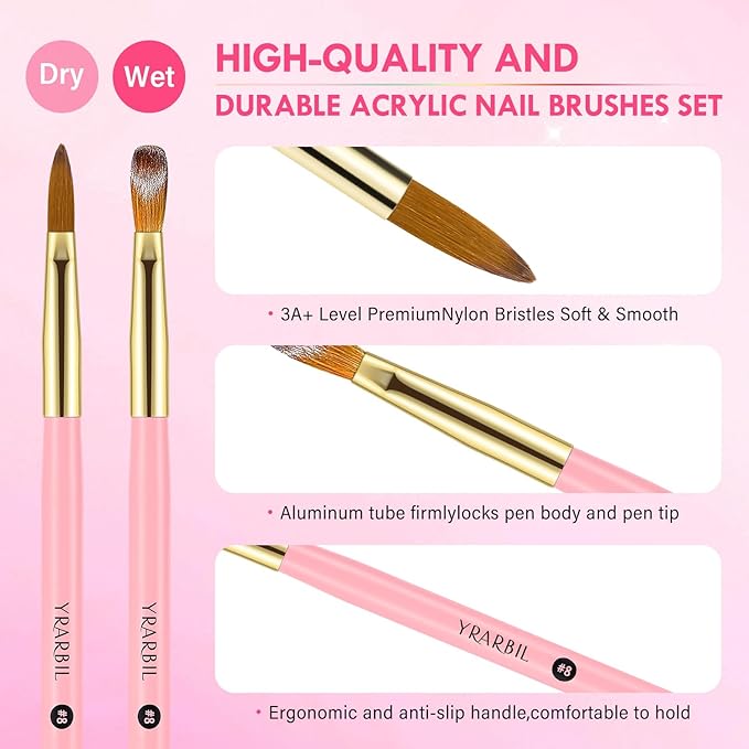5PCS Nail Art Liner Brushes and 5PCS Acrylic Nail Brushes Set for Gel Polish Painting Art Design, Thin Long Lines, 3D Carving, Nail Extensions and Acrylic Powder Application
