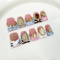 Handmade Press on Nails Kit Heart Fake Nail with Luxury 3D Rhinestone Designs Gradient French Tip Muti-Layer Gel Acrylic Nails Short Square False Nails Golden Embossed Stick on Nail for Women (Size S)
