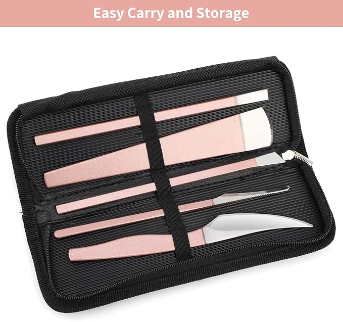 Pedicure Knife Kit, 5 Pack Rose Gold Foot Dead Callus Remover Stainless Set, Professional Ingrown Toenail Steel Tool, Feet Skin Care Nail File Tool Manicure Clippers Cuticle Scraper Toe Shaver