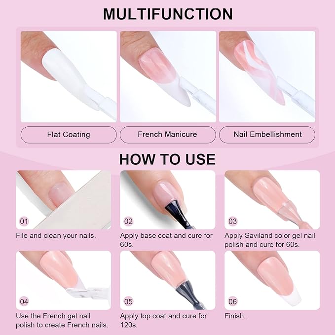 SAVILAND French Gel Nail Polish: 1PC 10 ML White Gel Polish Easy French Smile Line in 5s French Tip Nail Tool French Nails U V LED Gel French Tip Nail Art Nail Supplies for Starter Professional Gift