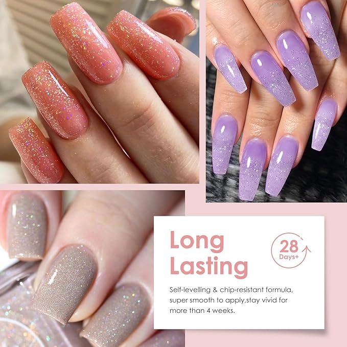 MTSSII Glitter Gel Nail Polish Set Reflective Glitter Gel Polish Nude Nail Polish Kit 18PCS Blue Purple Soak Off Nail Art Gel Manicure Spring Gifts for Women Girls