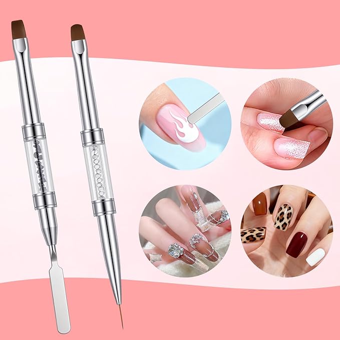 Double Ended Nail Builder Gel Brush, 4 Pcs Hard Gel Nail Brushes for Builder Gels Nails Brush Liner Brushes Professional Nails Art Design Tools for Manicure & Salon Use