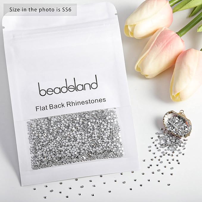 Beadsland Flat Back Crystal Rhinestones Round Gems for Nail Art and Craft Glue Fix, Silver Hematite, 1.9-2.1mm, SS6/1440pcs