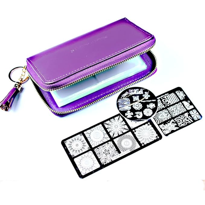 24 Slots Nail Stamping Plate Holder Case Round Square Rectangular Nail Art Stamp Plate Organizer Purple Color Stamping Ablum (Purple)