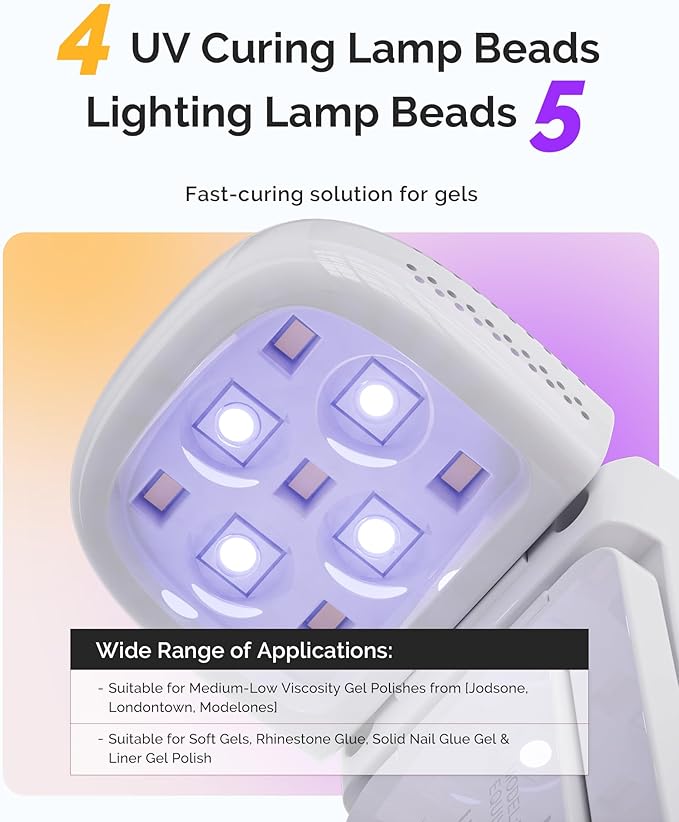 MelodySusie Cordless UV Nail Lamp with Fold-Out Stand,P-Art09F Foldable UV Light with 2-in-1 Lighting & Curing Function, Rechargeable, Flash Cures All Soft Gels Especially Half-Cured, Base & Top Coat