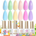 Born Pretty Pastel Gel Nail Polish Macaron Candy Sweet Color Gel Polish Spring Summer Gel Polish Nude Pink Yellow Purple Blue Green Colors Easter Collection Nail Art Gift Box 7ML 6PCS