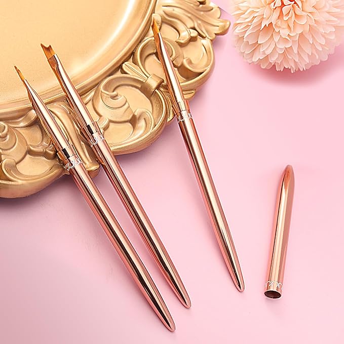 SILPECWEE 1pc French Nail Brush Acrylic Nail Art Brushes Rose Gold Nail Pen Nail Design Brush French Tip Brush for Nails Nail Polish Brushes French Manicure Brush
