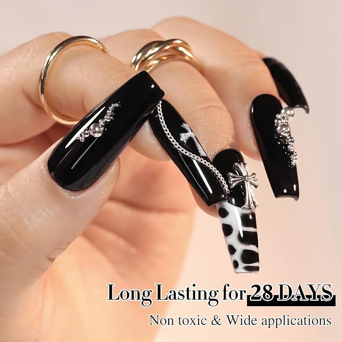 Double Rhythm 0.50 OZ Gel Polish Hema Free Same Color Same Bottle Golden Round Translucent Neutral Natural Milky 15 ML Jelly UV Polish Art DIY at Home (Black-C1015)