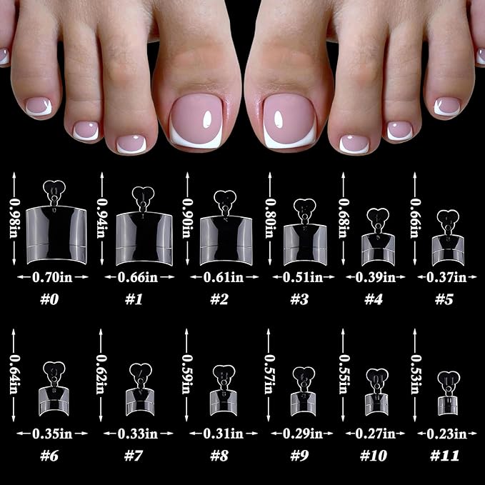 600pc Fake Toenails Half Cover Gel Toe Nail Tips Clear Press on Toenail, Short Square Fake Toes Nails Tips Clear Gel Toenails Extrension False Toe Nail Press ons Feet Artificial Toenail Tip