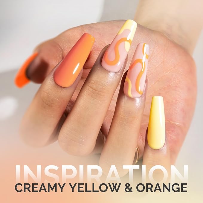 MelodySusie Thick Gel Nail Polish Set- 2 Pcs 15ML Creamy Orange & Yellow Gel Polish Set Soak Off UV LED Christmas Gift for Women Nail Art Manicure Salon DIY Nail Design Decoration at Home