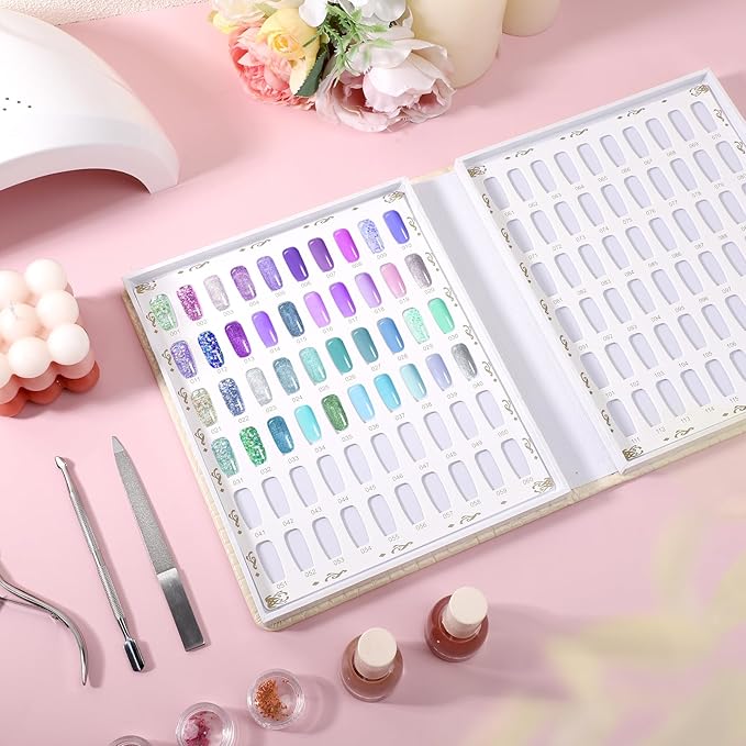 Segbeauty 120 Colors Nail Polish Display Book, Nail Color Chart with 120 False Nail Tips, Professional Nails Gel Card Board Nails Salon Practice Design Display Chart for DIY Fingernail Art
