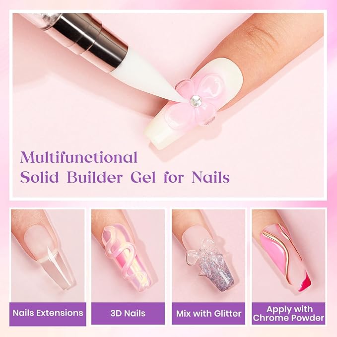 MIZHSE Solid Builder Gel for Nails, 60g Large Capacity, Clear 3D Sculpting, Hard, Non-Sticky Hand Carving UV/LED Extension Gels with 3D Mold for Nail Art Salon Home DIY