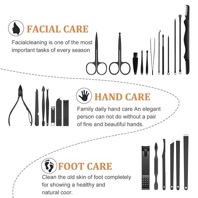 Nail Clippers Sets High Precisio Stainless Steel Nail Cutter Pedicure Kit Nail File Sharp Nail Scissors and Clipper Manicure Pedicure Kit Fingernails & Toenails with Portable cas (Yellow/Gray_25 in 1)