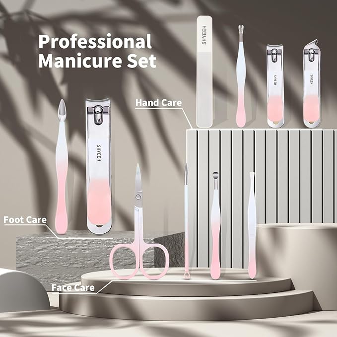 Manicure Set, 10 pcs High-Carbon Steel Nail Clippers Set, Portable Mini Manicure and Pedicure Kit, Travel Grooming Nail Kit with Leather Bag for Men and Women