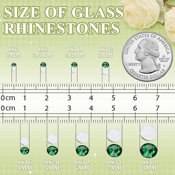 400PCS SS30/6mm Crystal Rhinestones (Emerald Green) with 2Pcs 10ml B7000 Jewelry Glue, Bedazzling Flatback Glass Rhinestones for Crafting, Gems Diomand Charms for Tumbler Shoes Clothing Mugs Nail Art