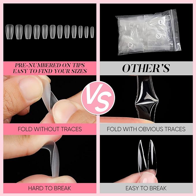 AIMEILI Medium Coffin Nail Tips, 504Pcs Pre-Shape Full Matte Press On Nail Fake Nails for Nail Extension Full Cover False Nails Gelly Tips DIY Nail Salon 12 Sizes