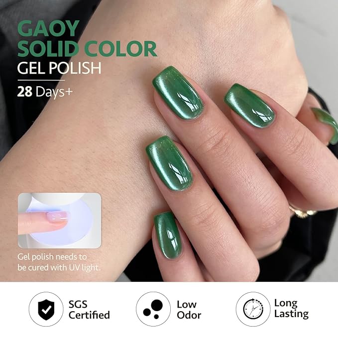 GAOY Green Cat Eye Gel Nail Polish with Magnet, 6 Colors Jelly Glitter Emerald Shades for DIY Manicure and Nail Salons Requires UV Curing