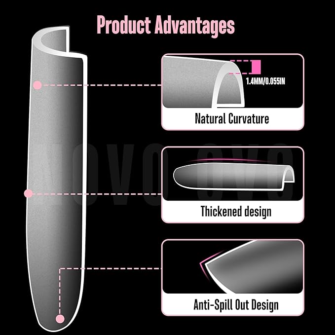 NOVO OVO Sharp Square Long Nail Tips Press on, Natural (Not Sculpted) No C Curve Soft Gel Double Matte Clear Fake Nail Extension,Full Cover False Nails for Salon DIY Manicure x 15 Sizes 360 pcs