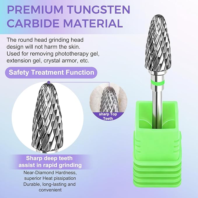 Fantexy 3/32" Carbide Nail Drill Bit - Remove Acrylic Hard Gels Quickly and Safely,Professional Cone Tungsten Drill Bits Set Nail File Acrylic for Manicure,Pedicure,Cuticle Cleaner (Coarse - C)