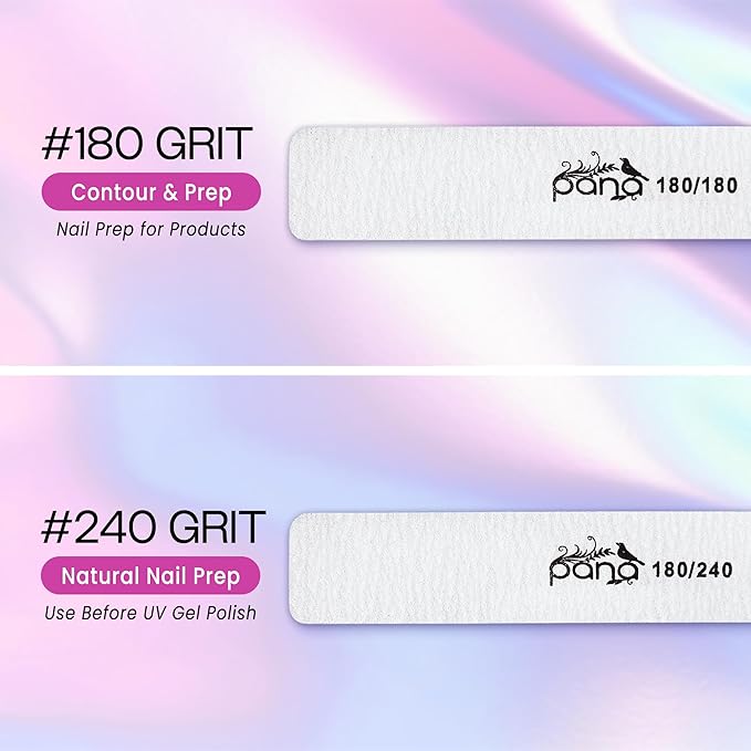 10PCS Jumbo Size PANA Professional Double Sided Nail Files - Zebra, 180/240 Grit - Emery Board Nail Buffering File Manicure Pedicure Nail Polisher Washable