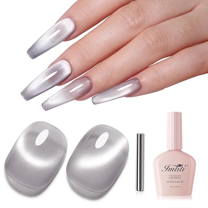 Imtiti 10ml Silver Cat Eye Gel Nail Polish Long Lasting Soak Off UV Led Gel Polish Salon DIY at Home with Magnetic Stick Gift for Women 1Pcs