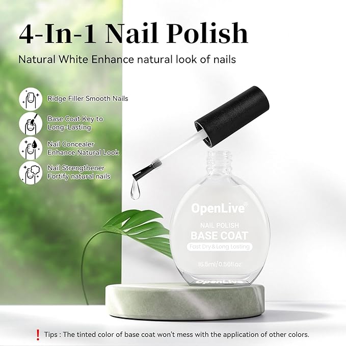 Base Coat Nail Polish Milky White Regular Nail Polish Enhances Natural Look, Quick Air Dry for Women Salon DIY Nail Art