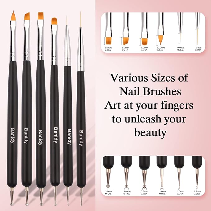 Nail Art Brushes for Gel Art Design Brush Tools Dual-Head Pen Painting Set Include Extension Brush Liner Brush Dotting Pen for DIY Manicure Polish Black