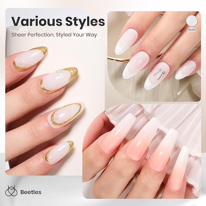 Beetles Milky White Gel Nail Polish - 8ml Hema Free Jelly Natural Nude Gel Polish Nail Concealer Sheer Translucent Effect Soak Off UV Vanilla Milkshake Collection Nail Art Manicure Gift for Women