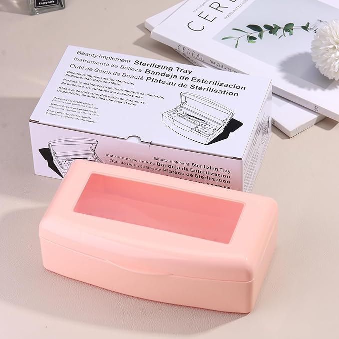 Nail Tool Sterilizer Box Plastic Disinfectant Container for Nail Art Accessories Tools, Sterilizer Soaking Box with Strainer Pedicure Manicure Cleaning Equipment, Orange