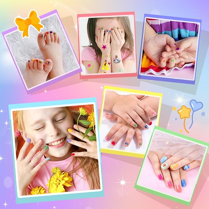 wakaniya Kids Nail Polish 12 Colors Girls Nail Kit with Glitter Stickers and PVC Organizer Bag Non Toxic, Quick Dry Peel Off Safe Nail Polish