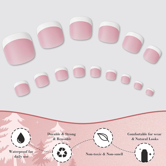 300pc French Tips Press on Toenails Women Fake Toes Nail Tips, Pink Glue on Toe Nails Press ons Fake Toenail Soft Gel False Toe Nail Feet Artificial Toe Fake Nail Tip for Acrylic Toenail Extension