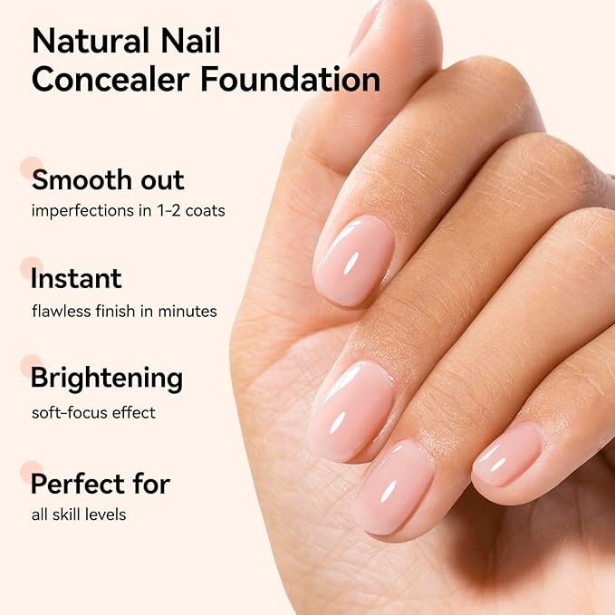 4-in-1 Illuminating Nail Concealer Base Coat Foundation Ridge Filler Sheer Brightening Nail Polish Growth & Strengthener for Damaged, Yellowing, or Discolored Nails, 15-free, Air Dry