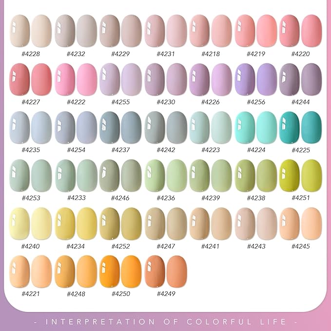 GAOY 42 Pcs Gel Nail Polish Kit, Pastel Spring Summer Pink Green Colors Gel Nail Polish Set with Glossy & Matte Top Coat and Base Coat for Salon and DIY Manicure at Home